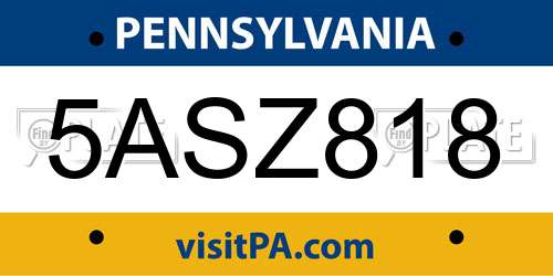 5ASZ818 Pennsylvania License Plate