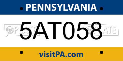 5AT058 Pennsylvania License Plate