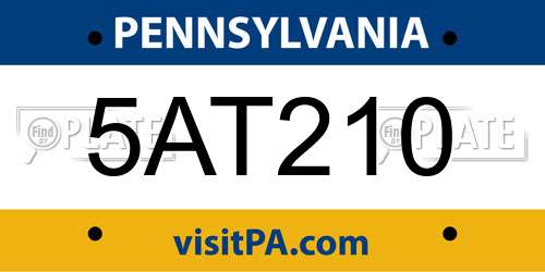 5AT210 Pennsylvania License Plate