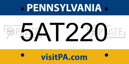 5AT220 Pennsylvania License Plate