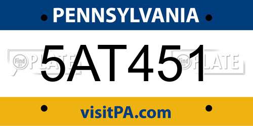 5AT451 Pennsylvania License Plate