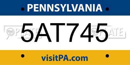 5AT745 Pennsylvania License Plate