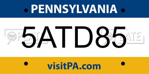 5ATD85 Pennsylvania License Plate