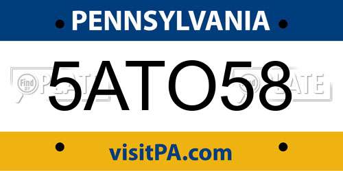 5ATO58 Pennsylvania License Plate