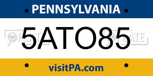 5ATO85 Pennsylvania License Plate