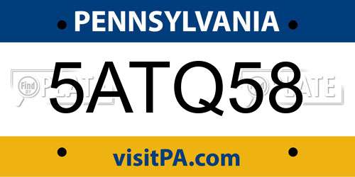 5ATQ58 Pennsylvania License Plate