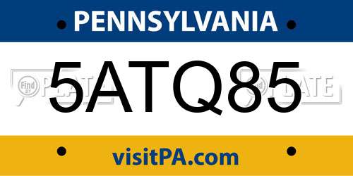 5ATQ85 Pennsylvania License Plate