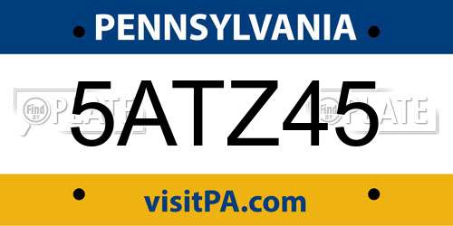 5ATZ45 Pennsylvania License Plate