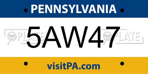 5AW47 Pennsylvania License Plate