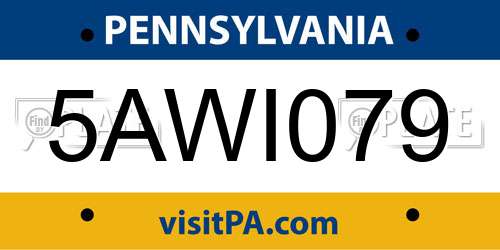 5AWI079 Pennsylvania License Plate