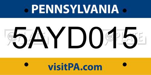 5AYD015 Pennsylvania License Plate
