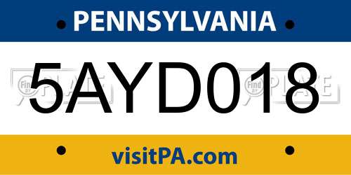 5AYD018 Pennsylvania License Plate