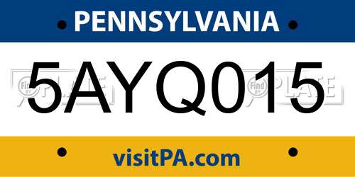 5AYQ015 Pennsylvania License Plate