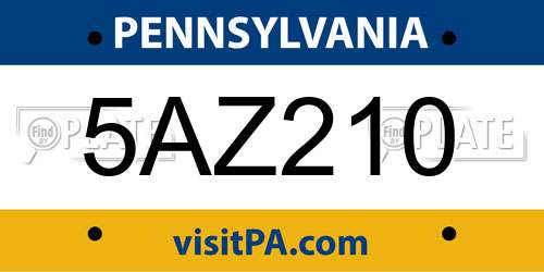 5AZ210 Pennsylvania License Plate