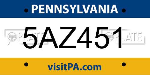 5AZ451 Pennsylvania License Plate