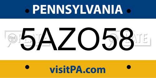 5AZO58 Pennsylvania License Plate