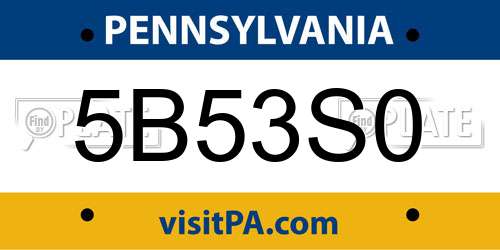 5B53S0 Pennsylvania License Plate