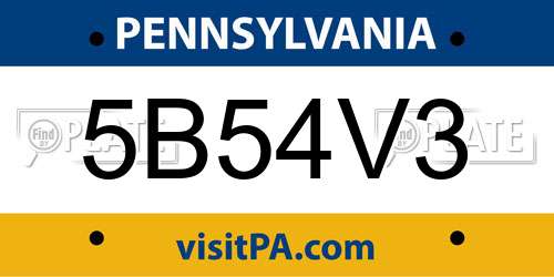 5B54V3 Pennsylvania License Plate