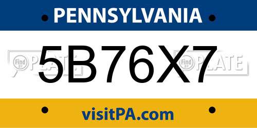 5B76X7 Pennsylvania License Plate