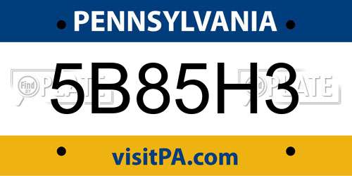 5B85H3 Pennsylvania License Plate