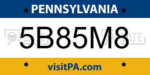 5B85M8 Pennsylvania License Plate