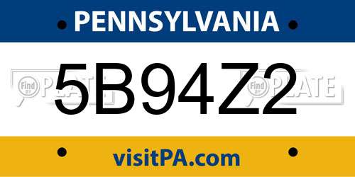 5B94Z2 Pennsylvania License Plate