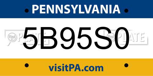5B95S0 Pennsylvania License Plate