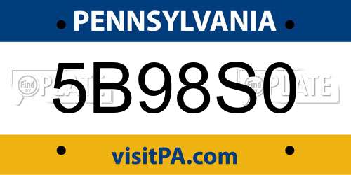5B98S0 Pennsylvania License Plate