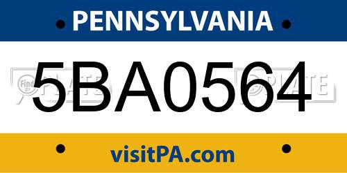 5BA0564 Pennsylvania License Plate