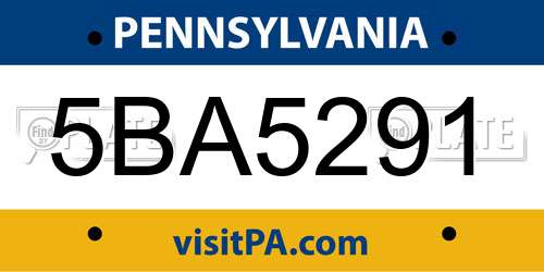 5BA5291 Pennsylvania License Plate