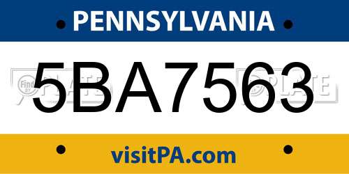 5BA7563 Pennsylvania License Plate