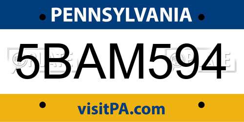 5BAM594 Pennsylvania License Plate