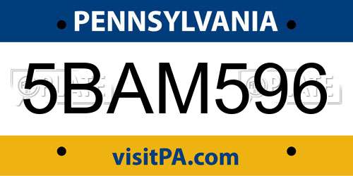5BAM596 Pennsylvania License Plate