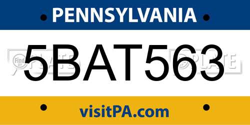 5BAT563 Pennsylvania License Plate
