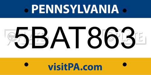 5BAT863 Pennsylvania License Plate