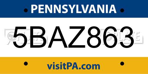5BAZ863 Pennsylvania License Plate
