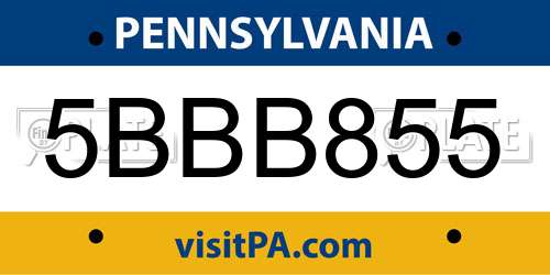 5BBB855 Pennsylvania License Plate