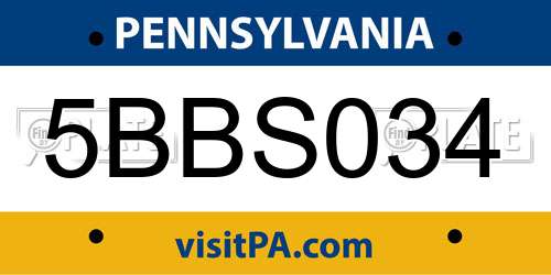5BBS034 Pennsylvania License Plate