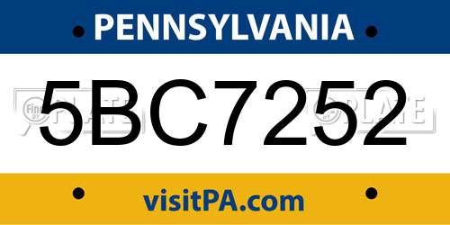 5BC7252 Pennsylvania License Plate
