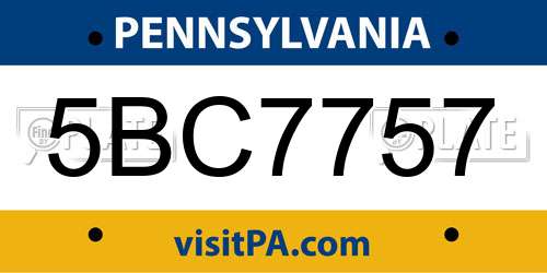 5BC7757 Pennsylvania License Plate