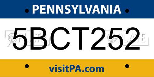 5BCT252 Pennsylvania License Plate
