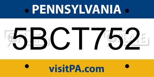 5BCT752 Pennsylvania License Plate