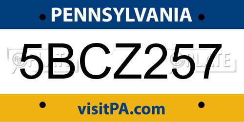 5BCZ257 Pennsylvania License Plate