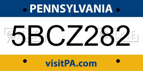 5BCZ282 Pennsylvania License Plate