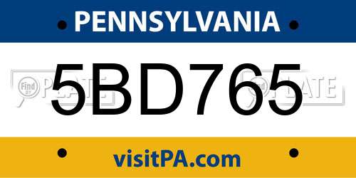 5BD765 Pennsylvania License Plate