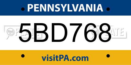5BD768 Pennsylvania License Plate