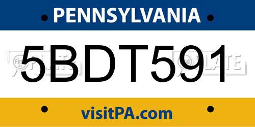 5BDT591 Pennsylvania License Plate