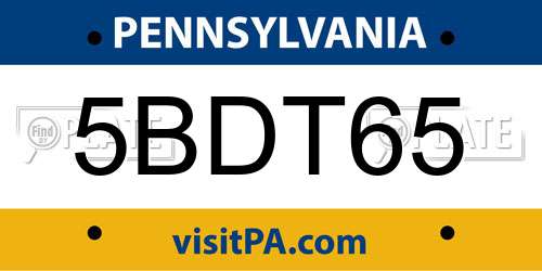 5BDT65 Pennsylvania License Plate