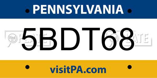 5BDT68 Pennsylvania License Plate