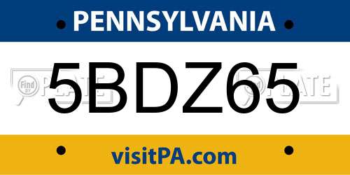 5BDZ65 Pennsylvania License Plate
